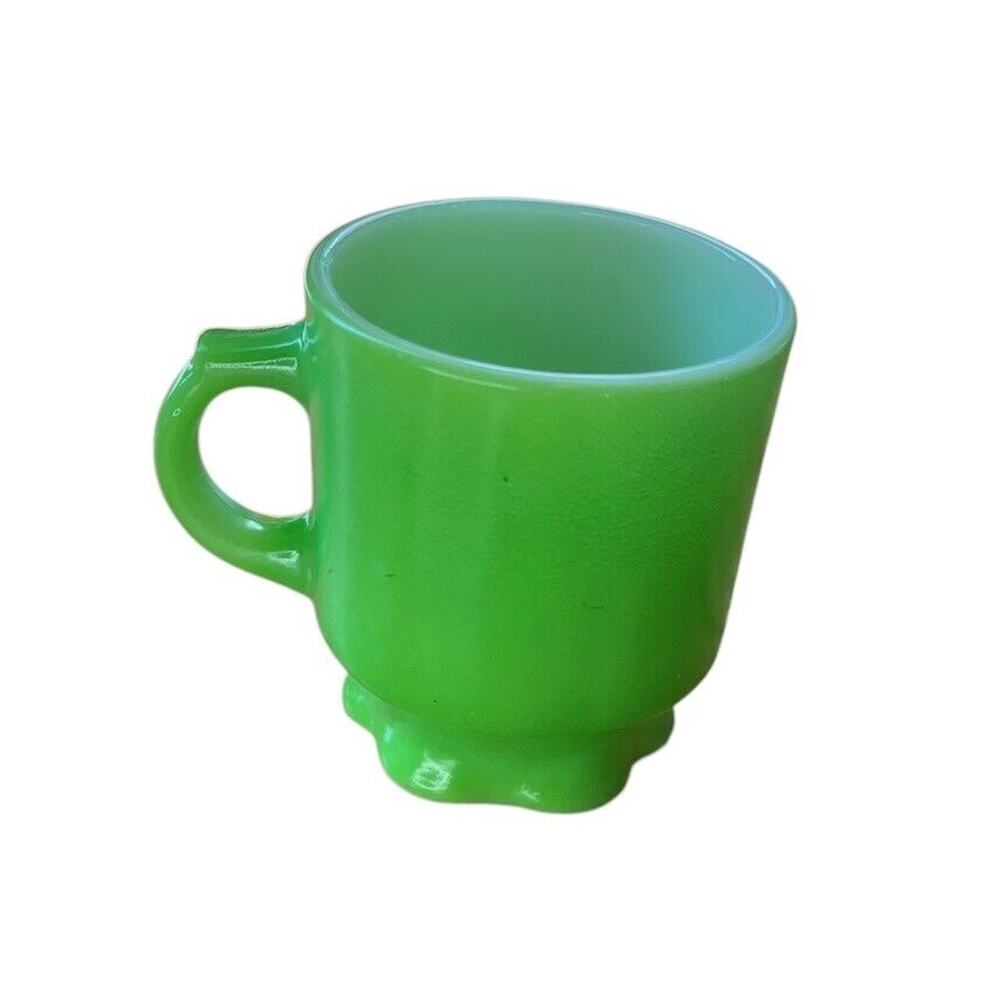 Vintage Anchor Hocking FIRE-KING Green Concord Stacking Coffee Mug D Handle READ